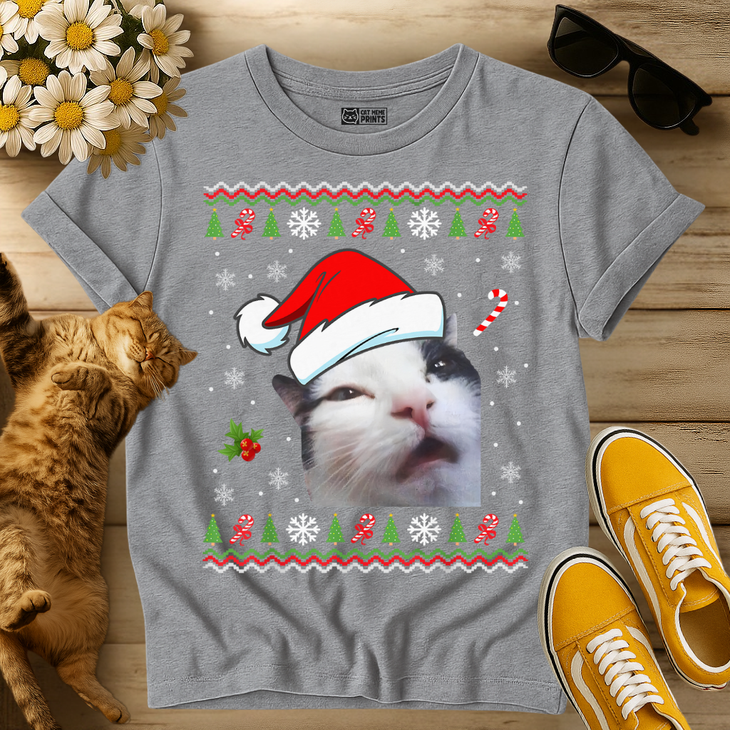 Cat Face Christmas Ugly T-Shirt