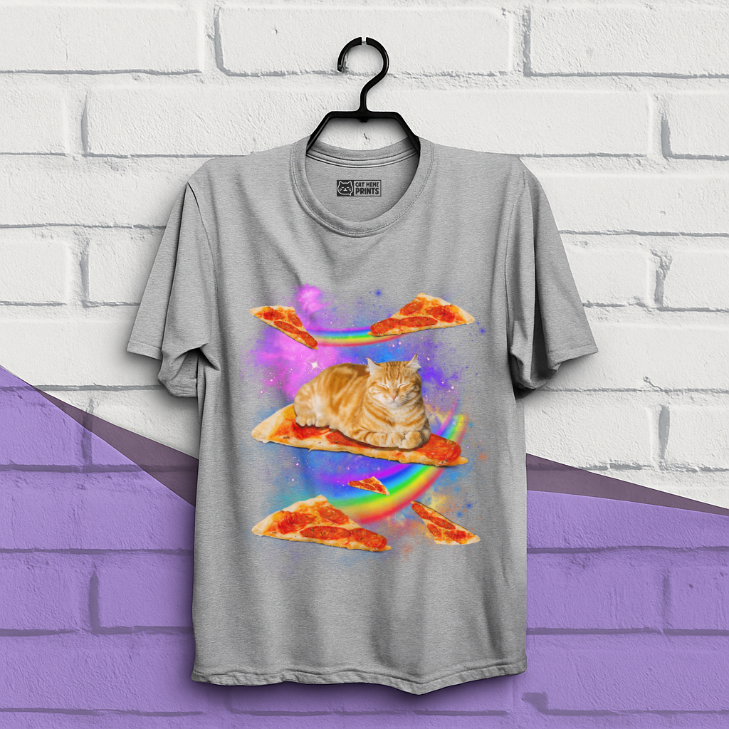 Cat Riding Pizza In Space Galaxy T-Shirt