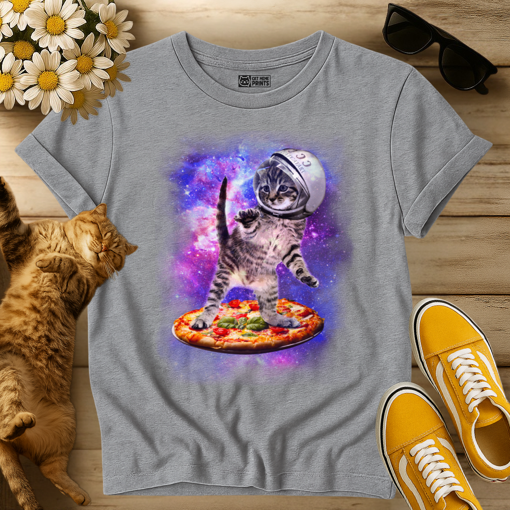 Cat Flying A Pizza Astronaut T-Shirt