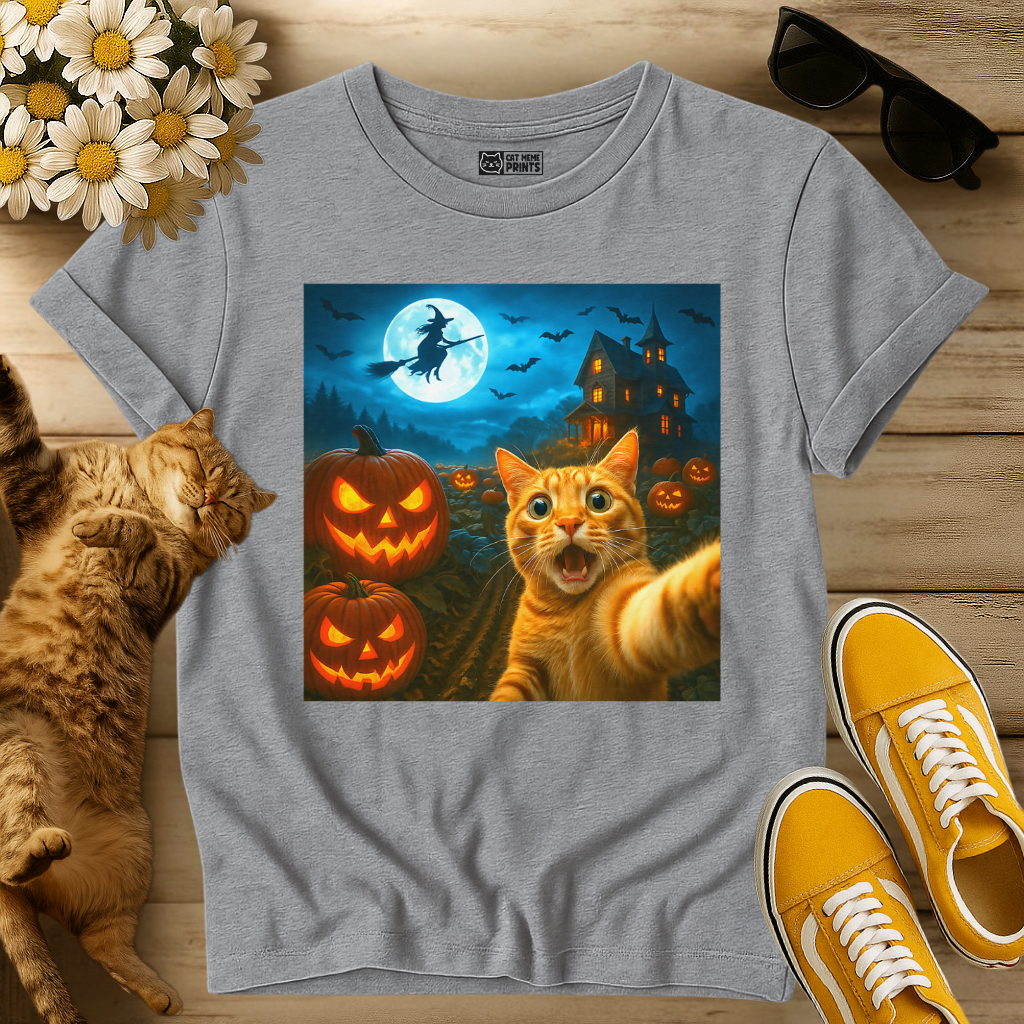Cat Selfie with Spooky Pumpkins T-Shirt