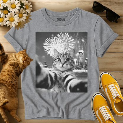 Cat Selfie New Year Firework T-Shirt