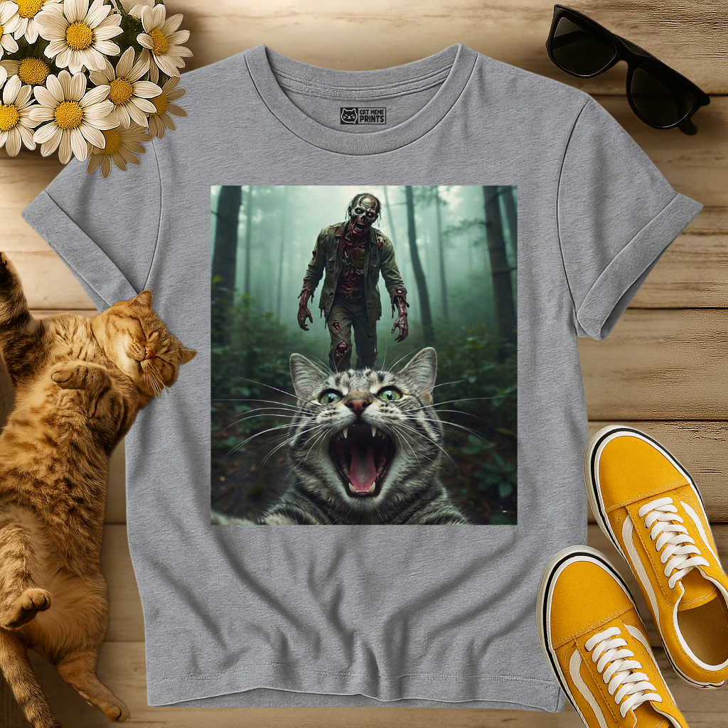 Cat Selfie with Zombie T-Shirt