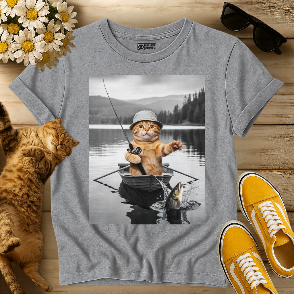Cat Selfie Boat Fishing T-Shirt