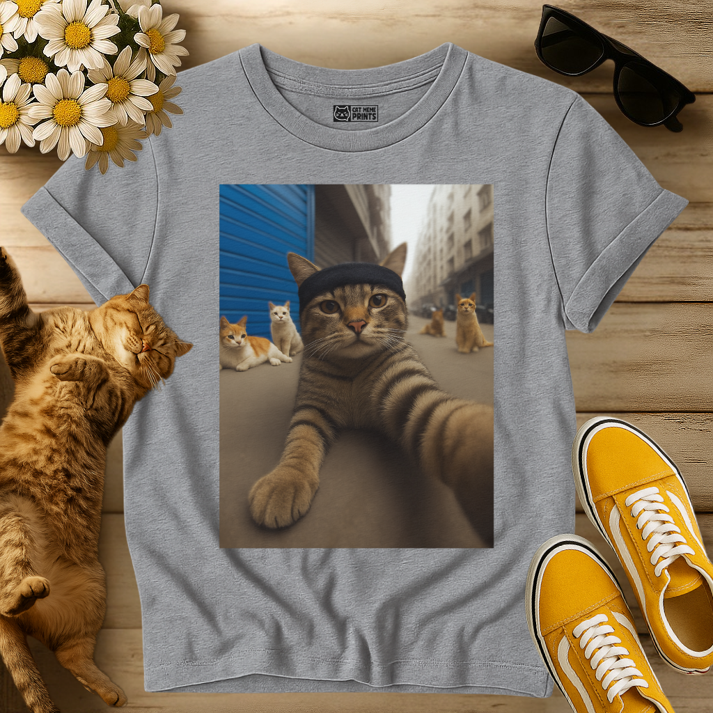 Gangster Cat Selfie with Street Cats T-Shirt