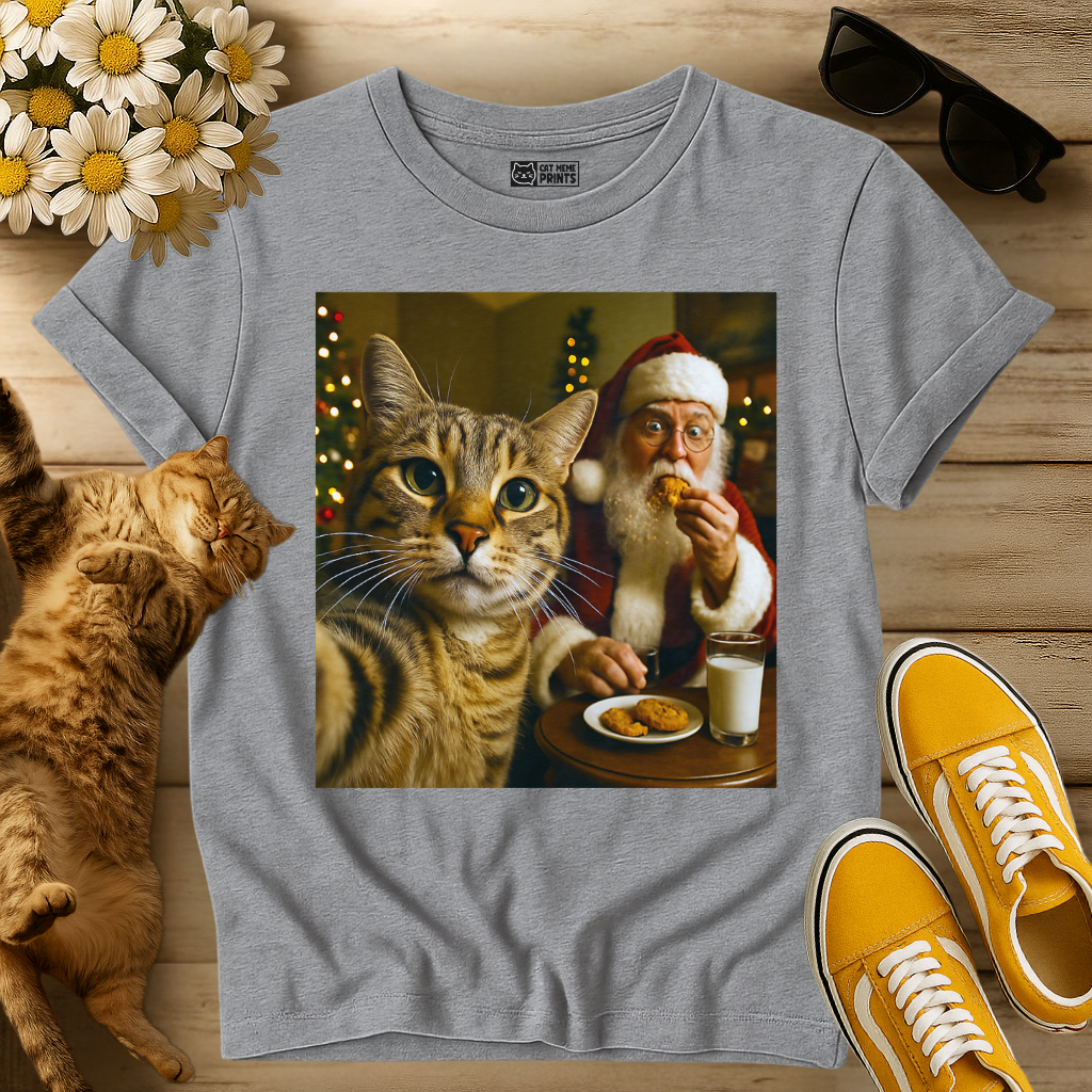 Cat Selfie with Santa Claus Eating T-Shirt