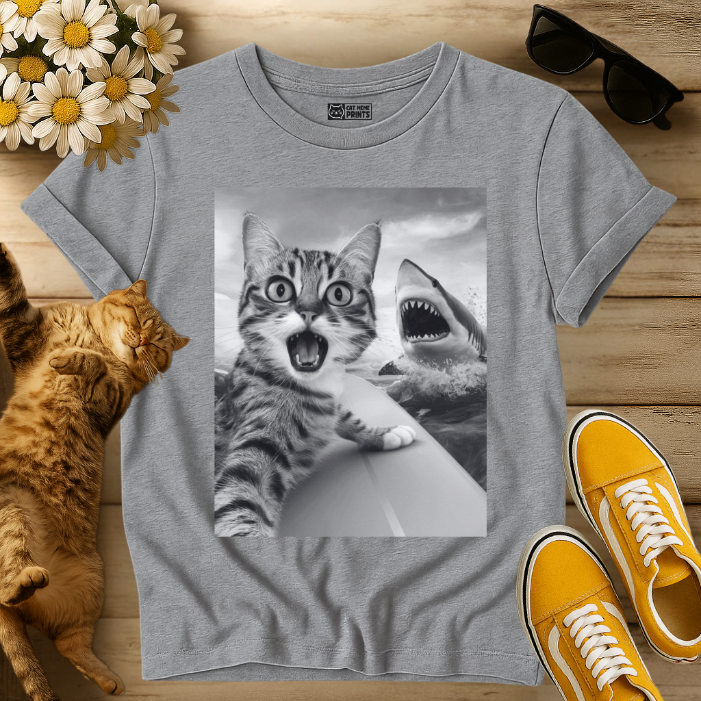Cat Selfie With Shark T-Shirt
