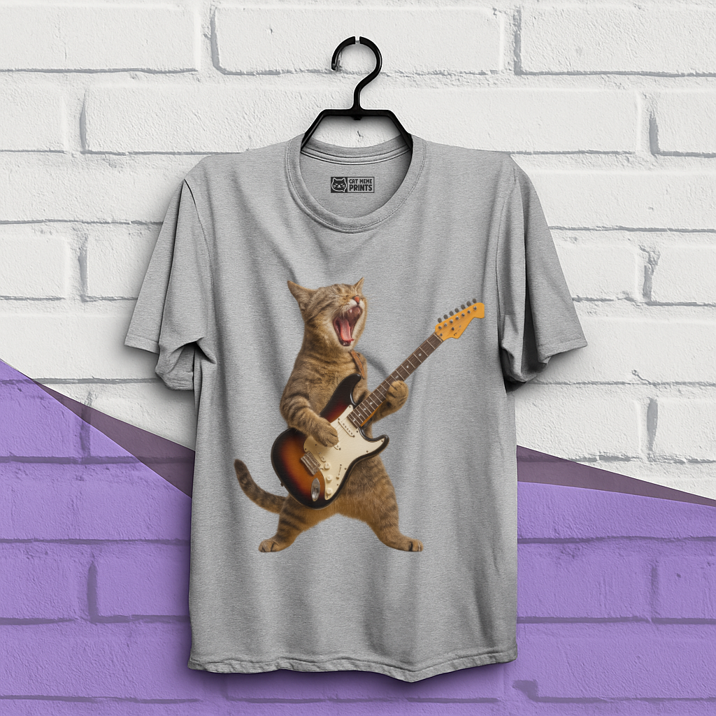 Cat Playing Guitar Rock and Roll T-Shirt