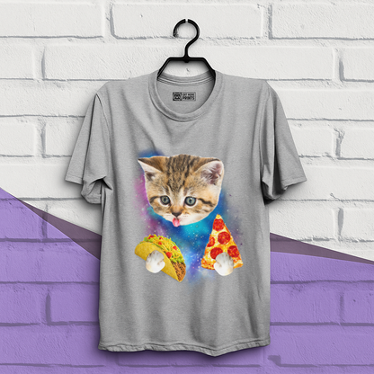 Cat Eat Pizza & Taco in Galaxy Space T-Shirt