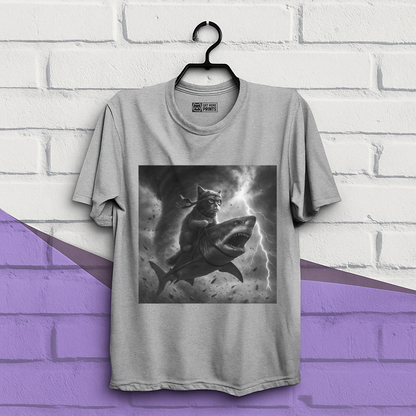 Cat Riding a Shark in Tornado Selfie Cat T-Shirt