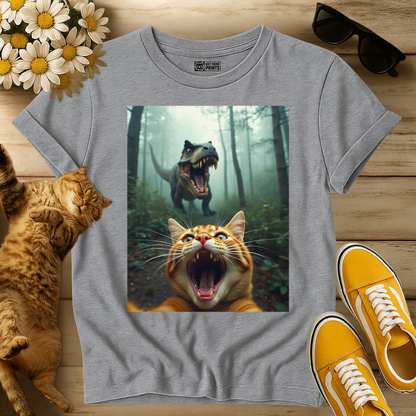 Cat Selfie With T-Rex Dinosaur T-Shirt