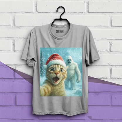 Christmas Cat Selfie with Abominable Snow Monster T-Shirt