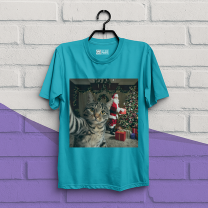Christmas Cat Selfie with Santa Claus T-Shirt