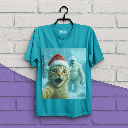 Christmas Cat Selfie with Abominable Snow Monster T-Shirt