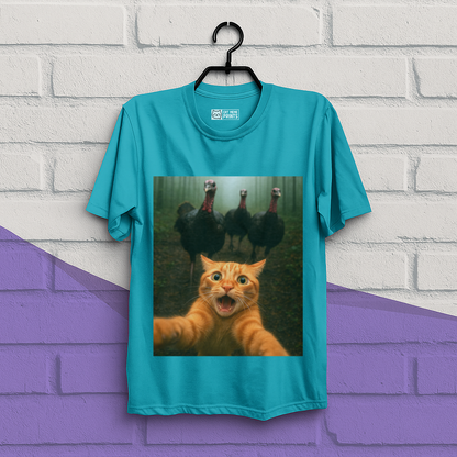 Cat Selfie Turkey Chase Thanksgiving T-Shirt
