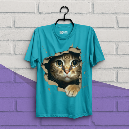 Cute Cat Looks From Torn Fabric T-Shirt