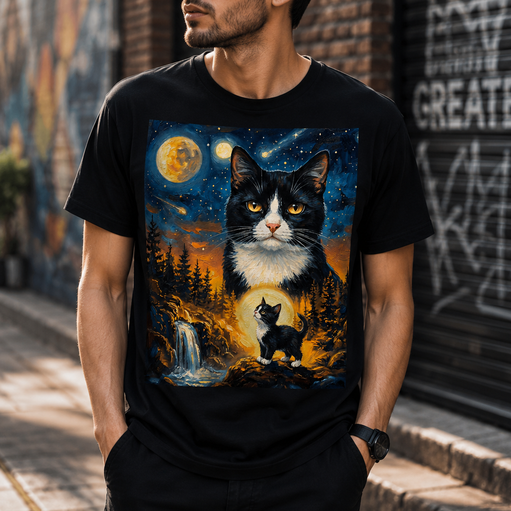 Tuxedo Cat Howling to The Moon T-Shirt