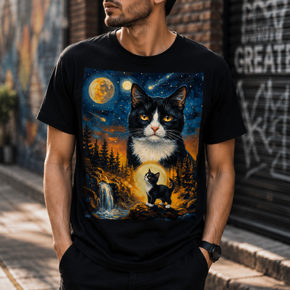 Tuxedo Cat Howling to The Moon T-Shirt