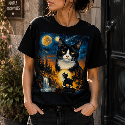Tuxedo Cat Howling to The Moon T-Shirt