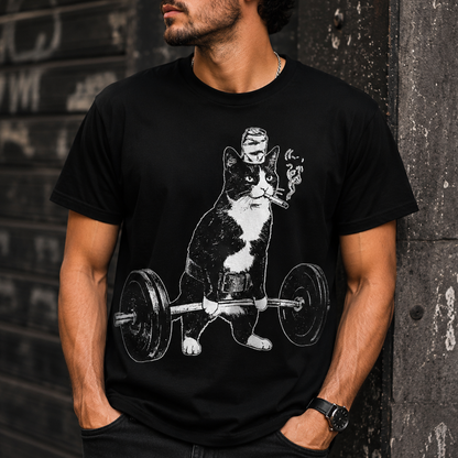 Weightlifting Cat Smoking Cigarette T-Shirt