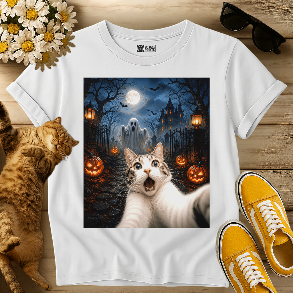 Cat Selfie with Ghost T-Shirt