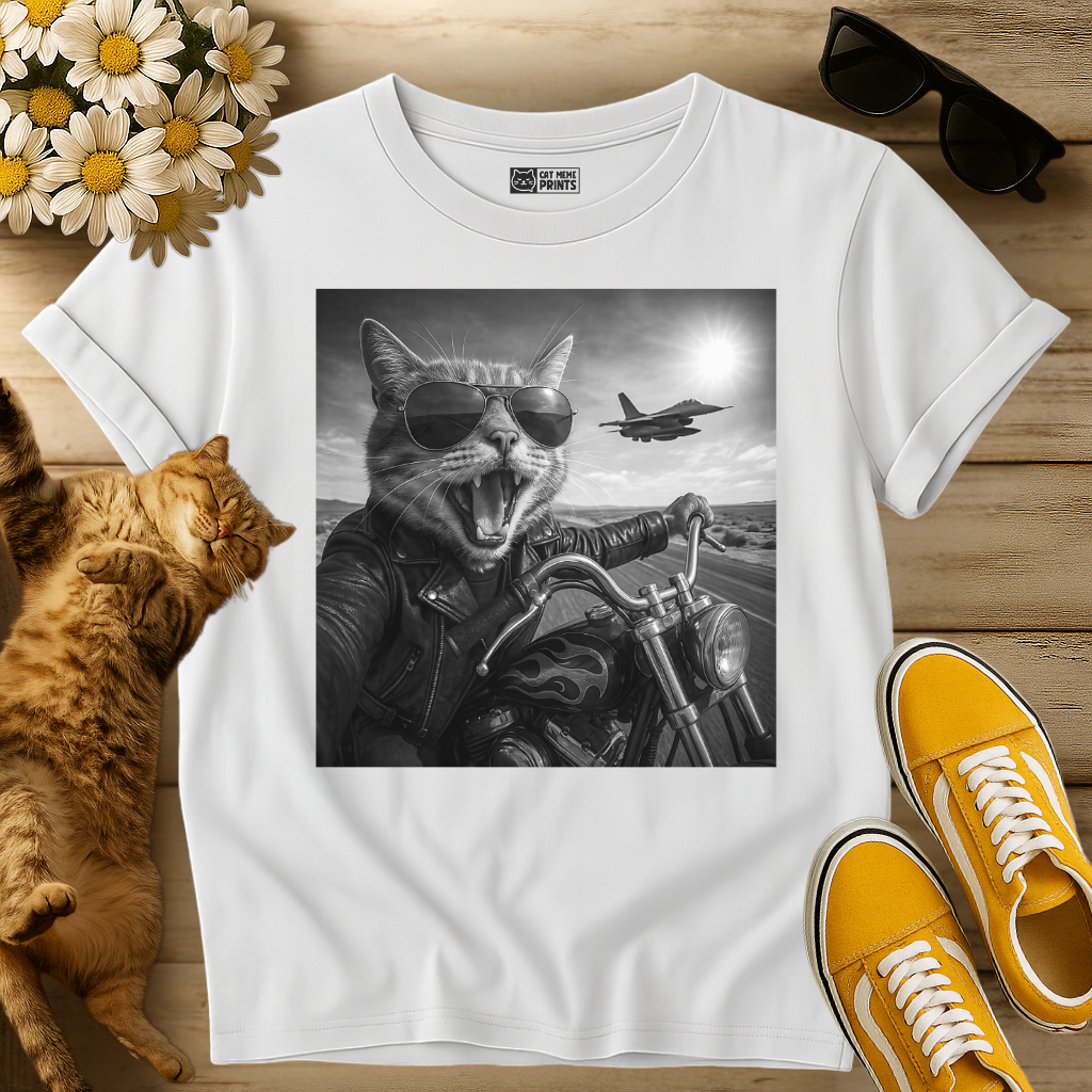 Biker Cat Selfie on a Motorcycle T-Shirt