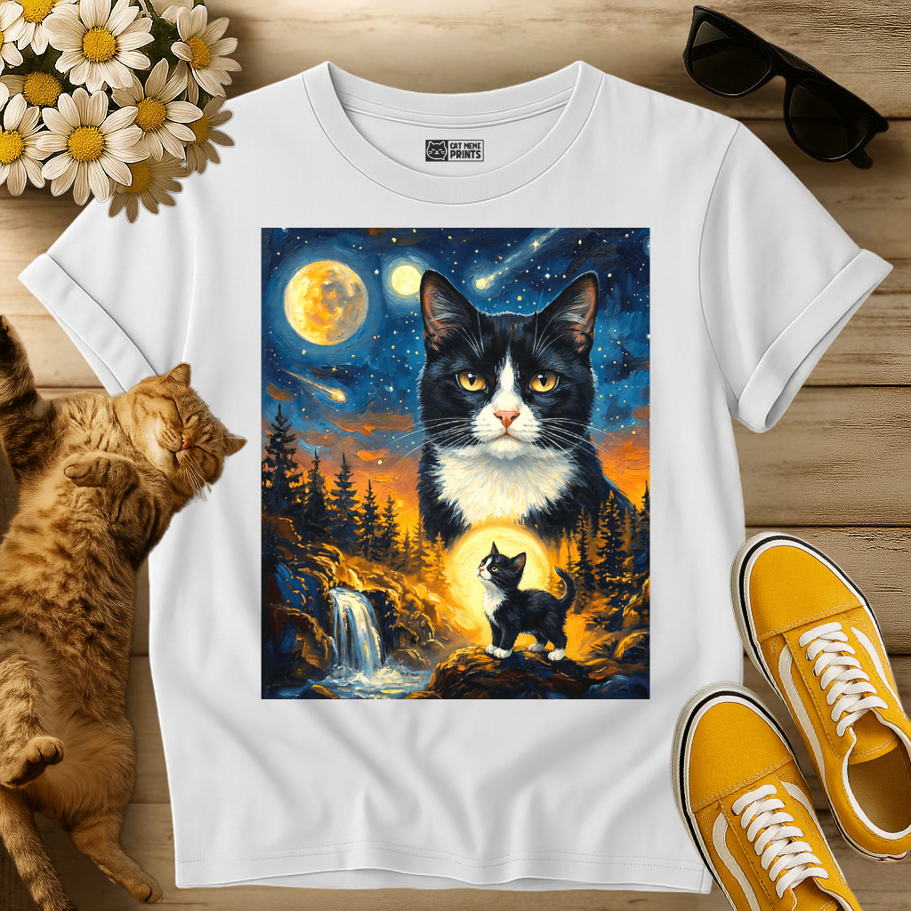 Tuxedo Cat Howling to The Moon T-Shirt