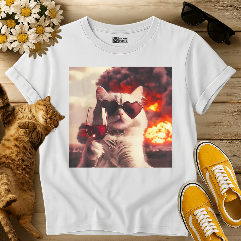 Cat Selfie With Wine and Fire T-Shirt