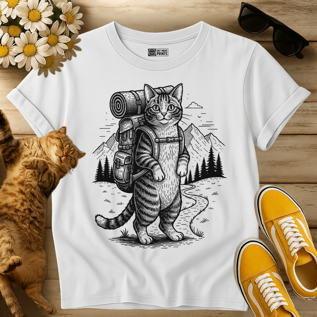Hiking Cat Adventure Backpacking T-Shirt