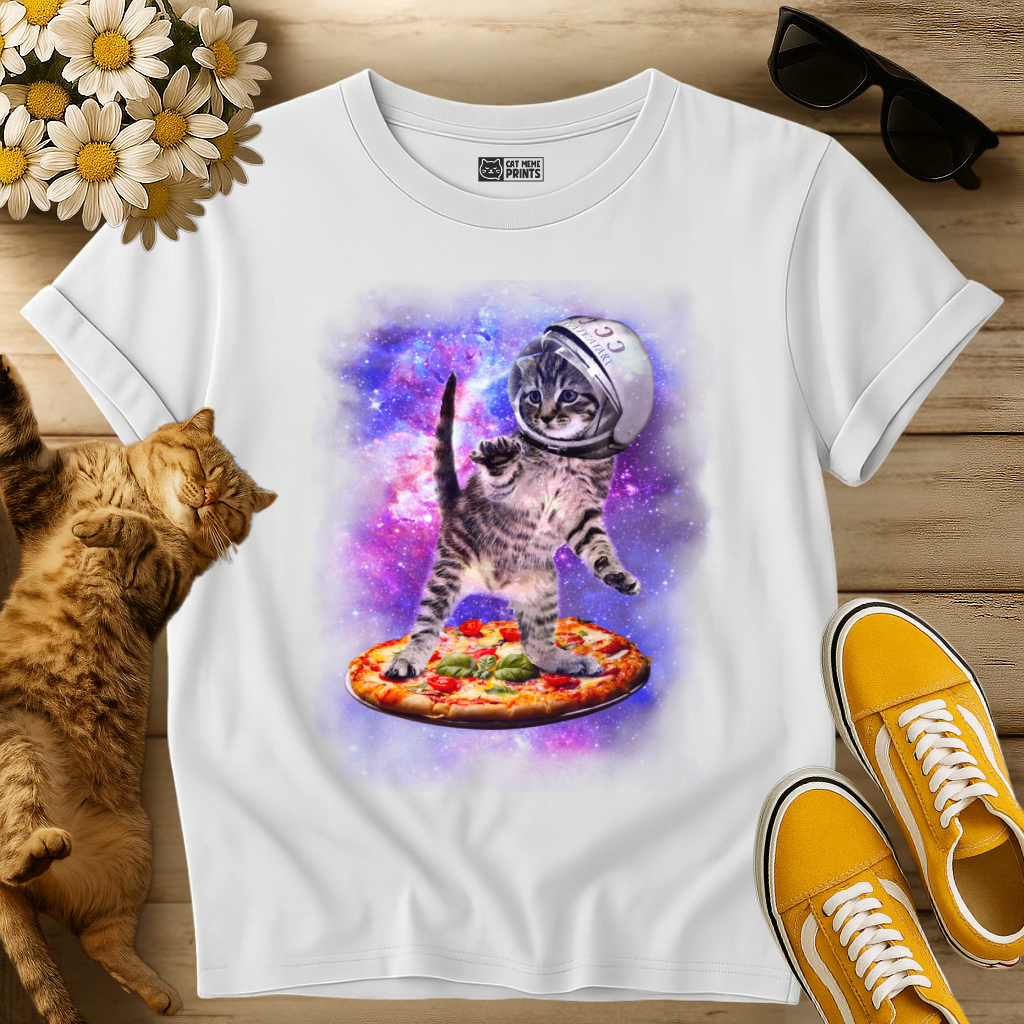 Cat Flying A Pizza Astronaut T-Shirt