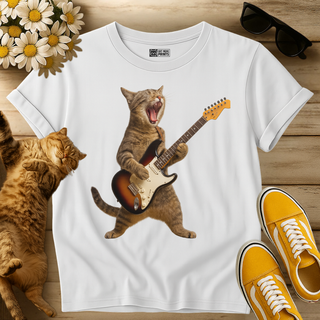 Cat Playing Guitar Rock & Roll T-Shirt