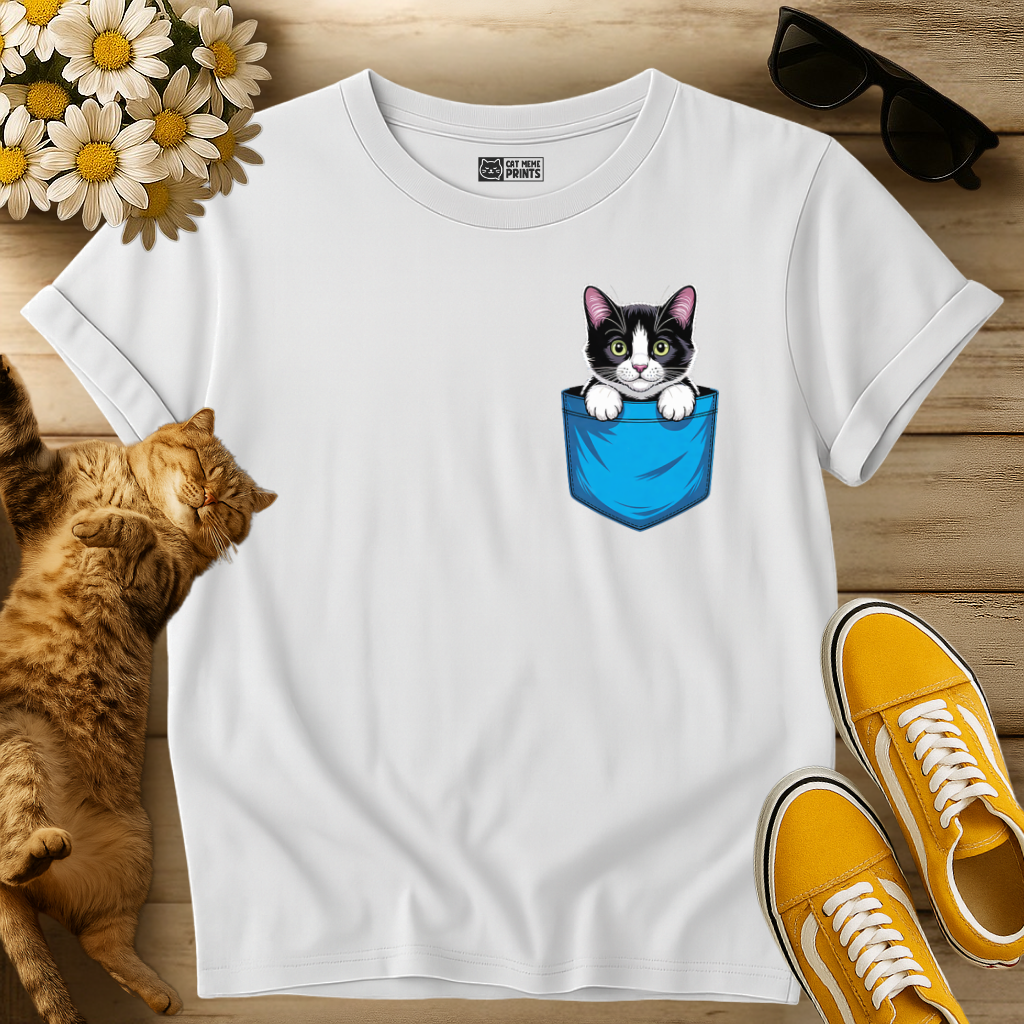 Cute Pocket Tuxedo Cat T-Shirt