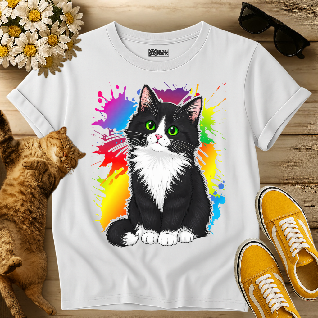 Colorful Tuxedo Cat T-Shirt