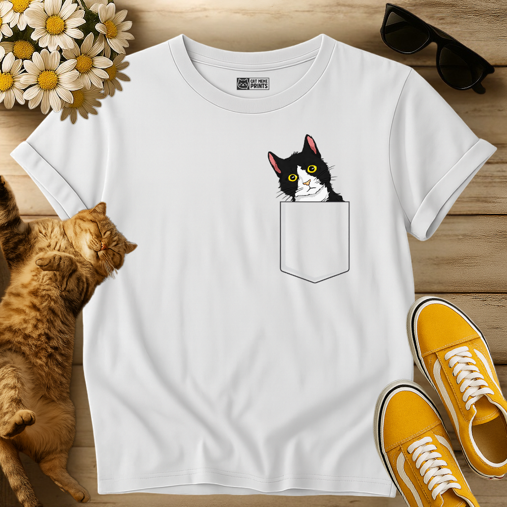 Tuxedo Cat in a Pocket T-Shirt