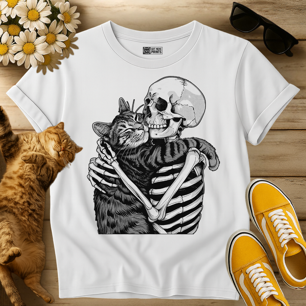 Skeleton Hugging Cat T-Shirt