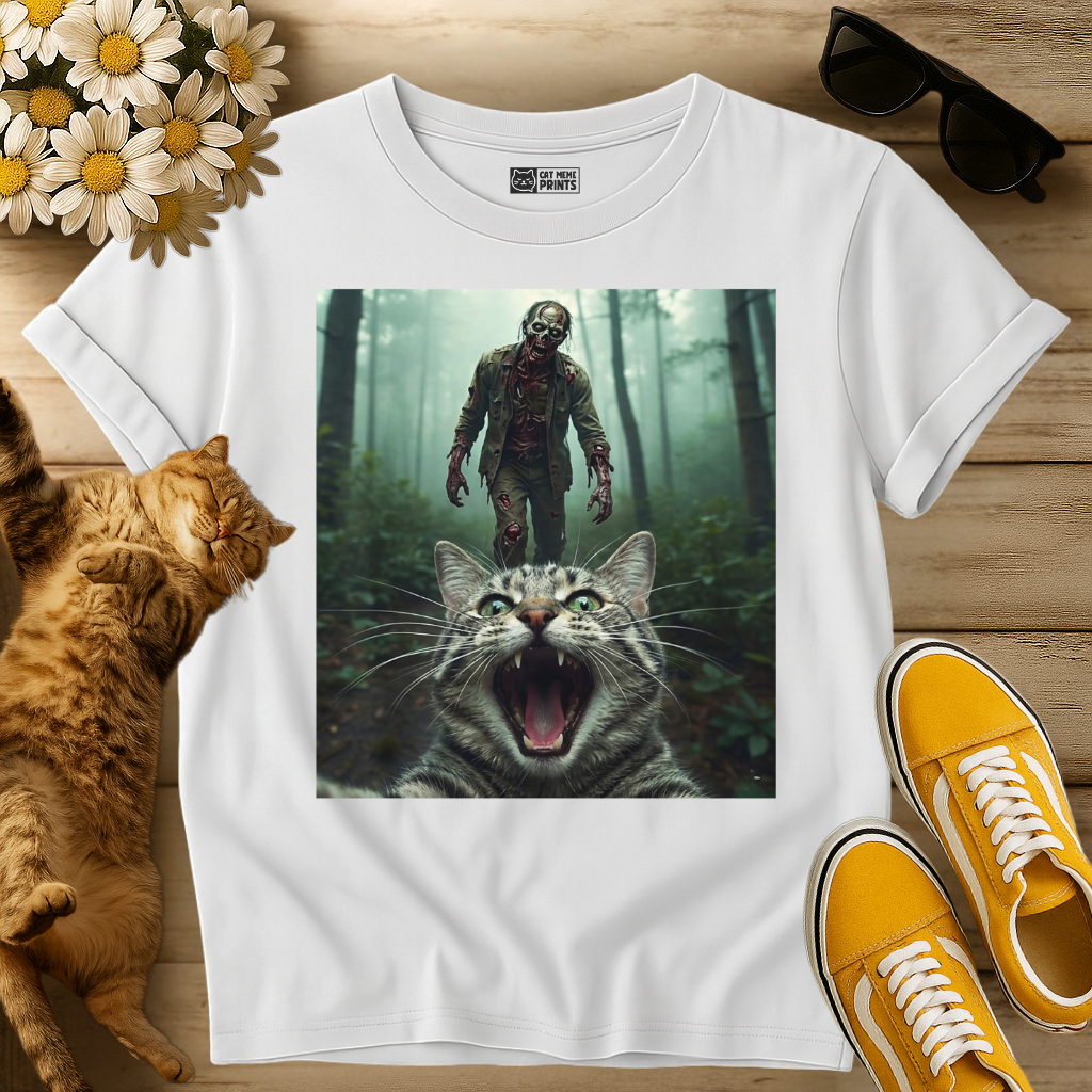 Cat Selfie with Zombie T-Shirt