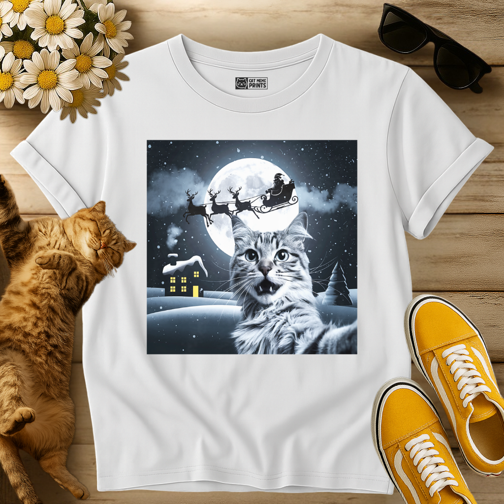 Cat Selfie with Santa Sleigh T-Shirt