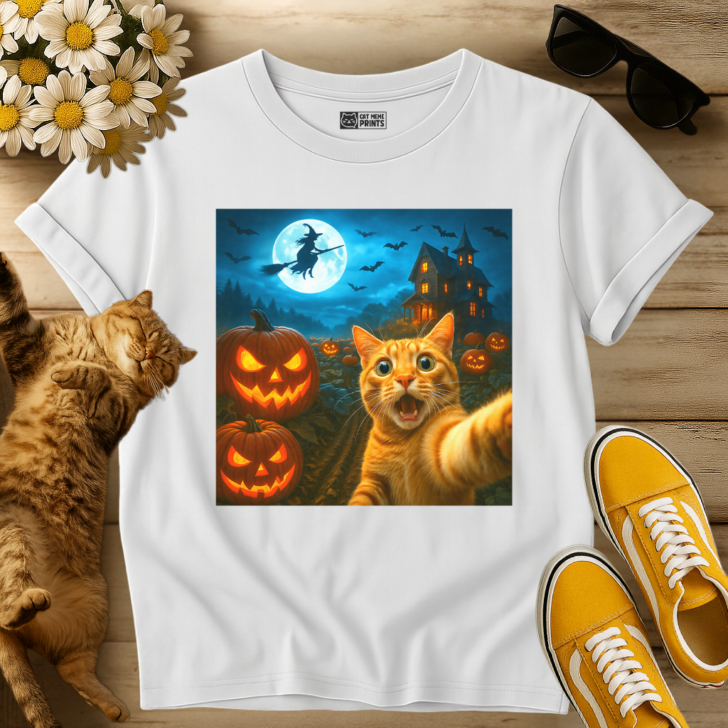 Cat Selfie with Spooky Pumpkins T-Shirt
