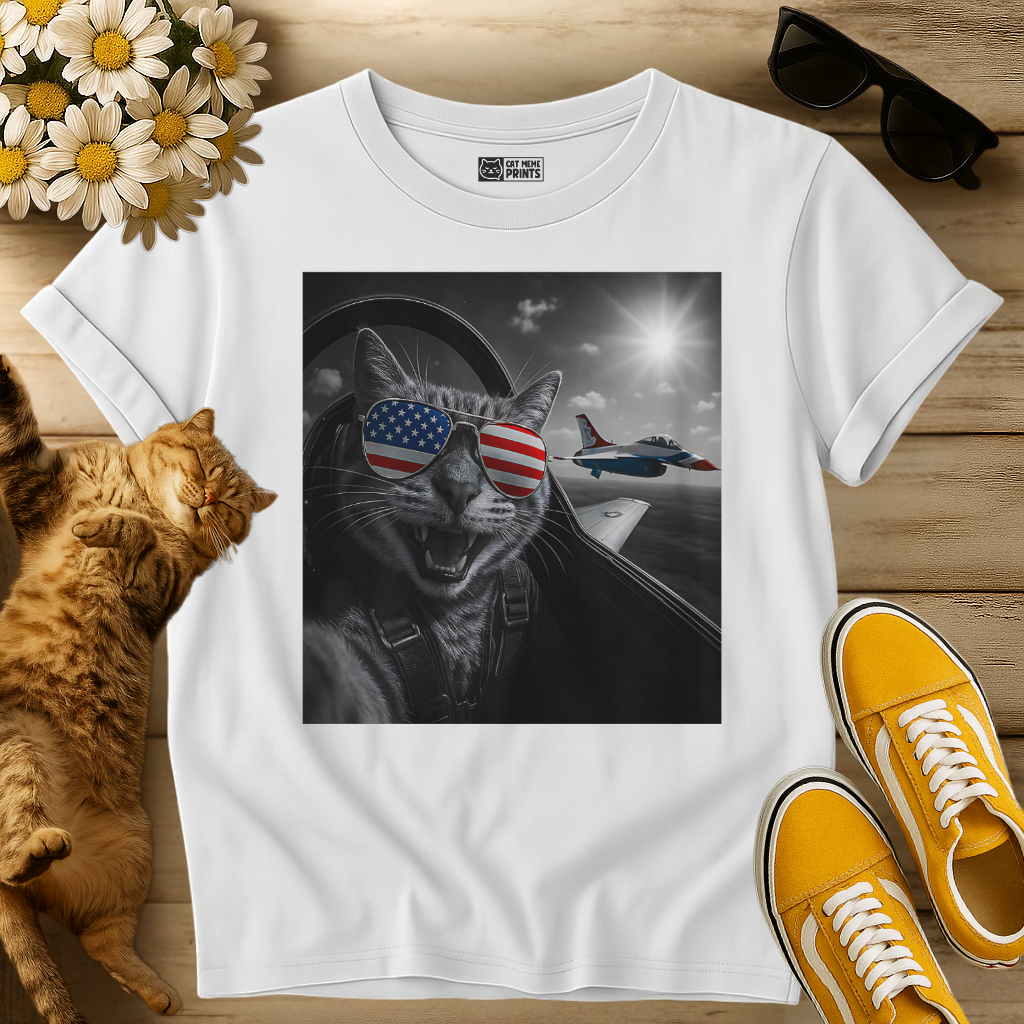 American Cat Takes a Selfie with Jet T-Shirt