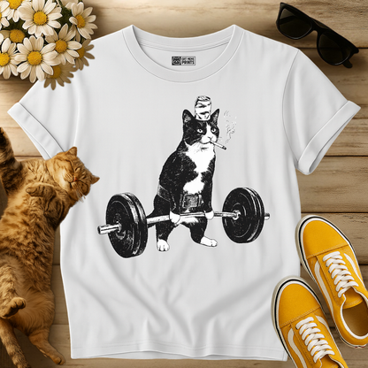 Weightlifting Cat Smoking Cigarette T-Shirt