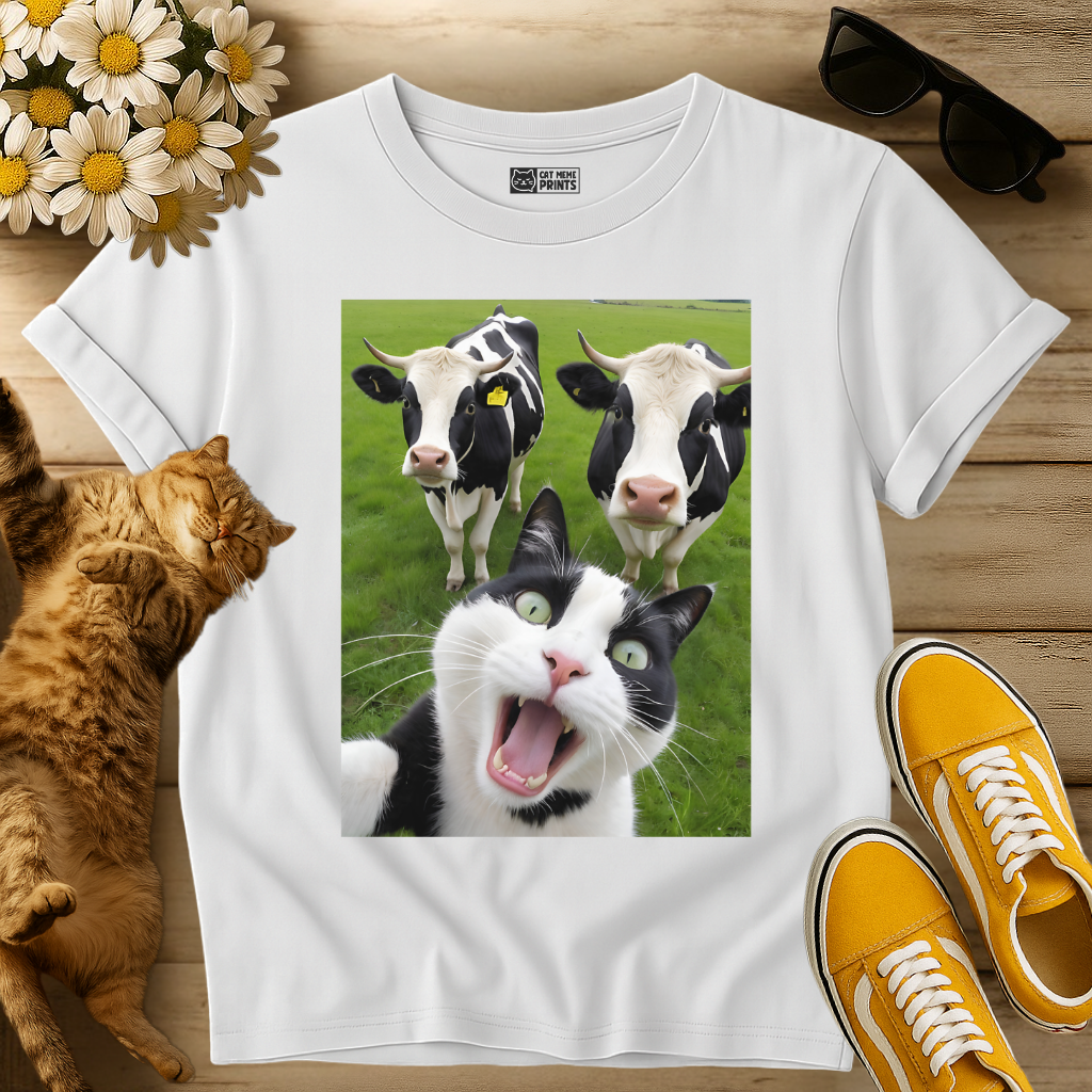Cat Selfie With Cow T-Shirt