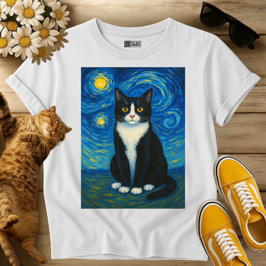 Tuxedo Cat Painting Van Gogh T-Shirt