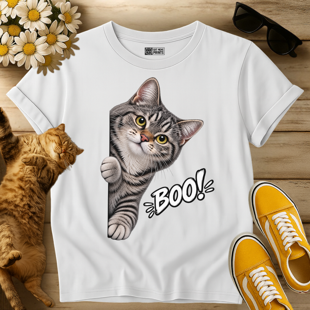 Gray Tabby Cat Boo T-Shirt