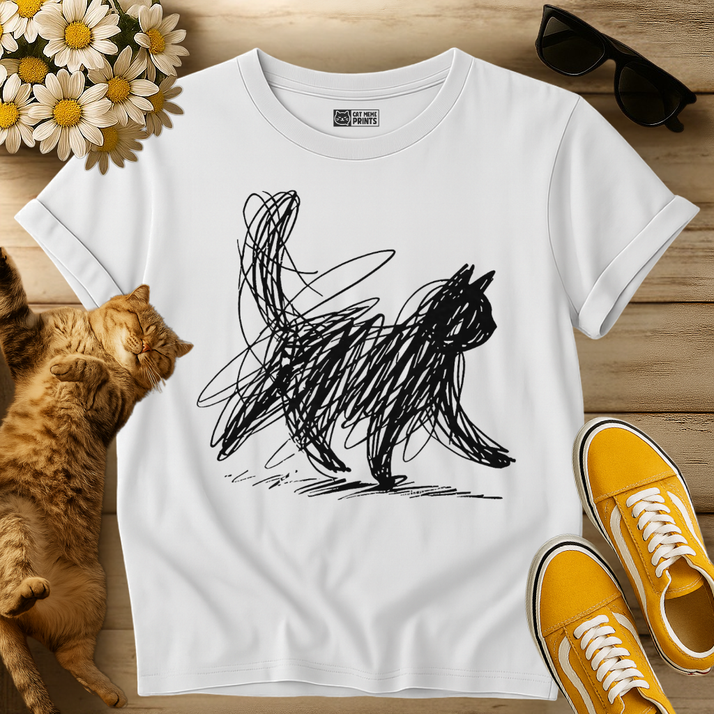 Minimalist Scribble Cat T-Shirt