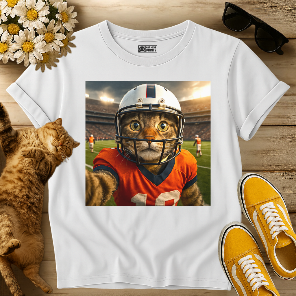 Cat Football Player Selfie T-Shirt
