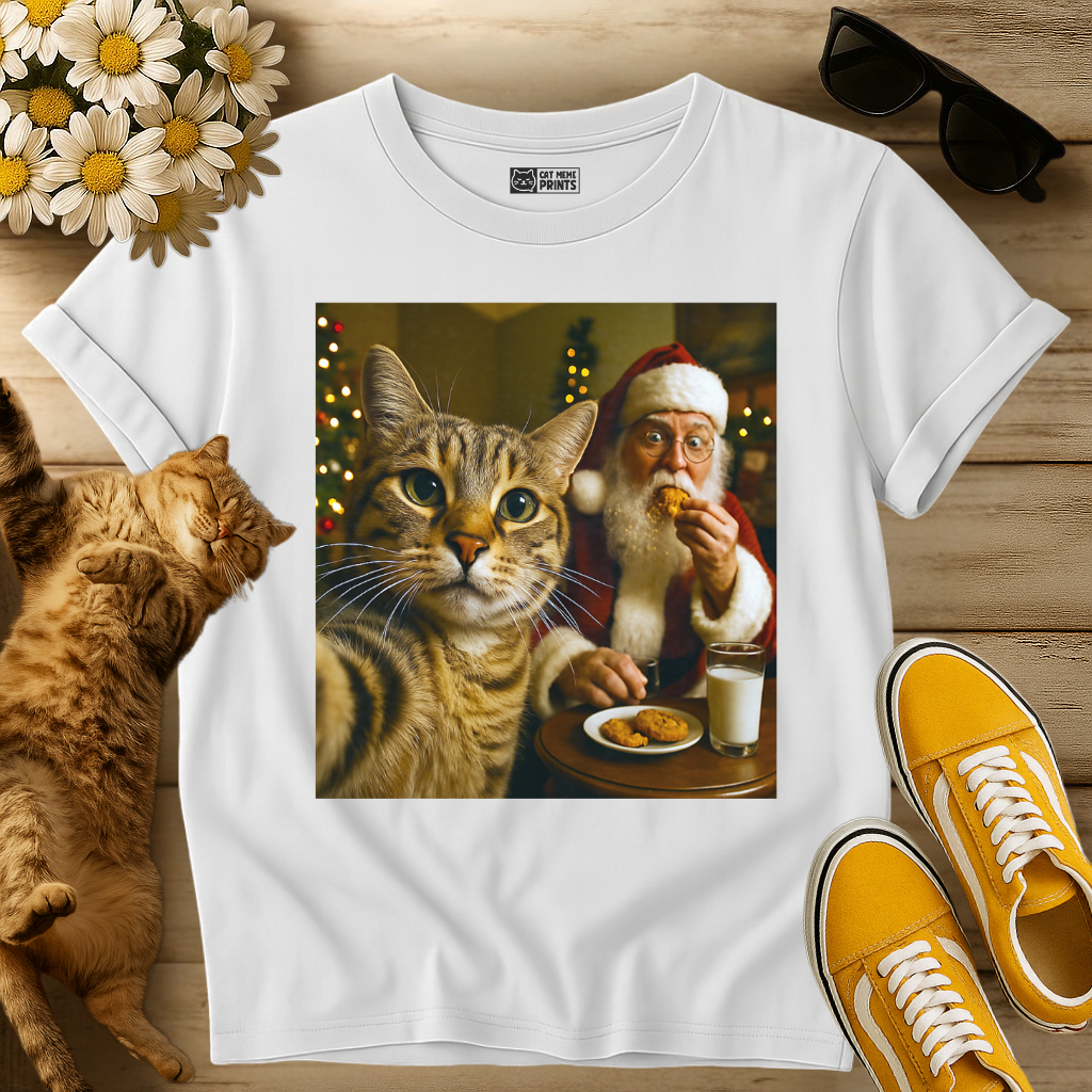 Cat Selfie with Santa Claus Eating T-Shirt