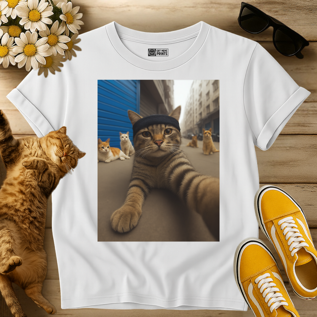 Gangster Cat Selfie with Street Cats T-Shirt