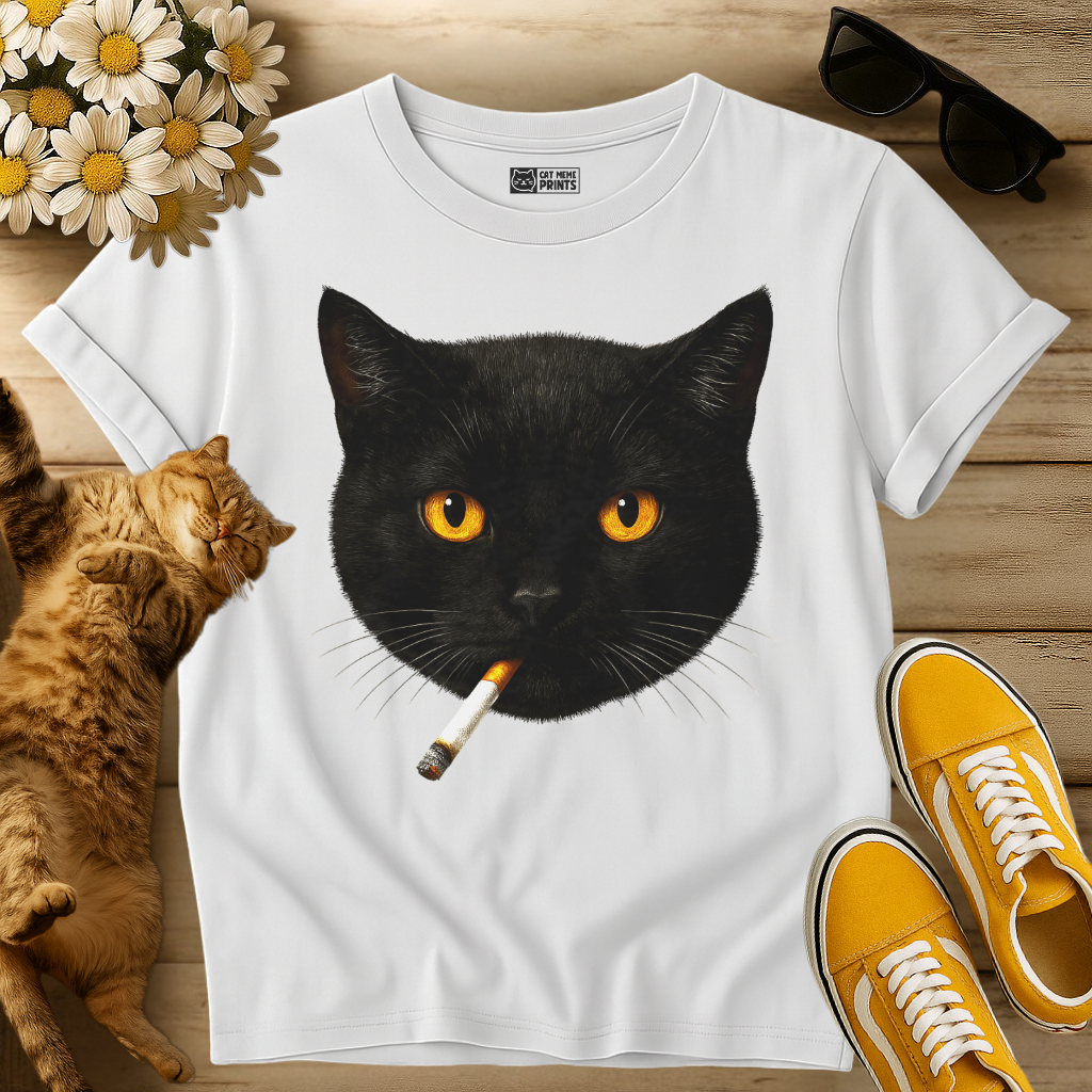 Black Cat Smoking Meme T-Shirt
