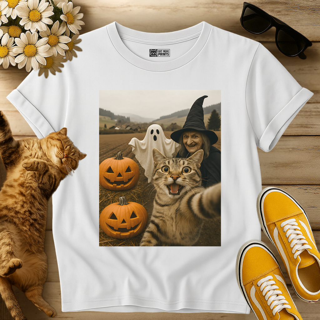 Cat Selfie with Witch & Ghost T-Shirt