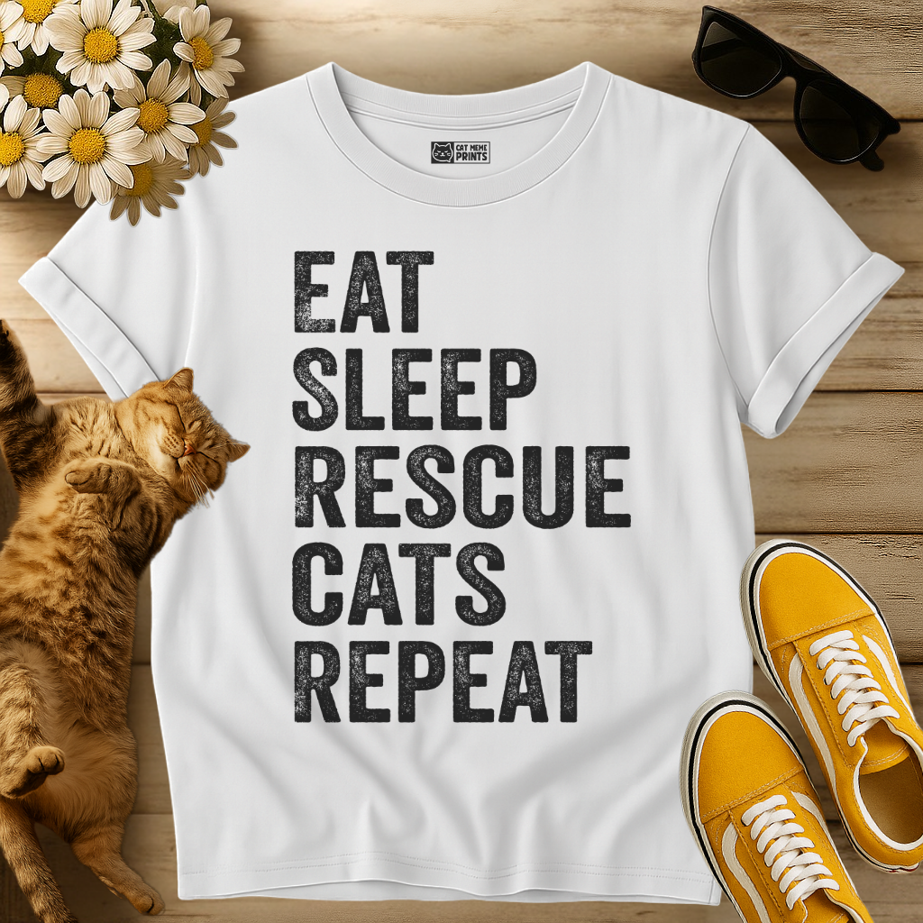 Eat Sleep Rescue Cats Repeat T-Shirt