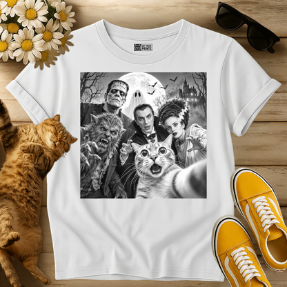 Cat Selfie with Horror Movie Monsters T-Shirt